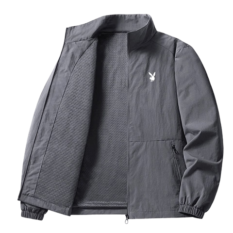 PLAYBOY Men's Spring Autumn Outdoor Sports Loose Casual Stand Collar Jacket Khaki 3XL
