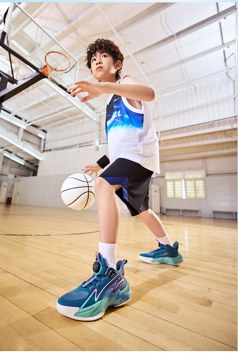 ERKE Kids Boys Basketball Shoes Children's Youth Cushioning Dial Buckle Sneakers Asphalt Blue/Original Force Blue Size 38 15