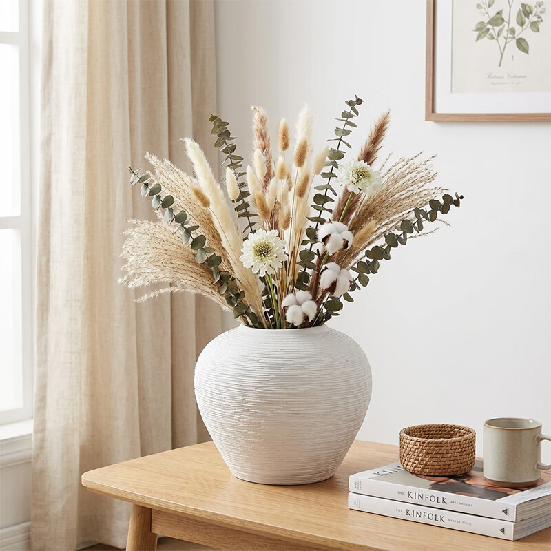 Qiju Yaji Ceramic Vase Minimalist Nordic Style Solid Color Japanese Small Tabletop Dried Flower Hydroponic Luxury Decoration 30231