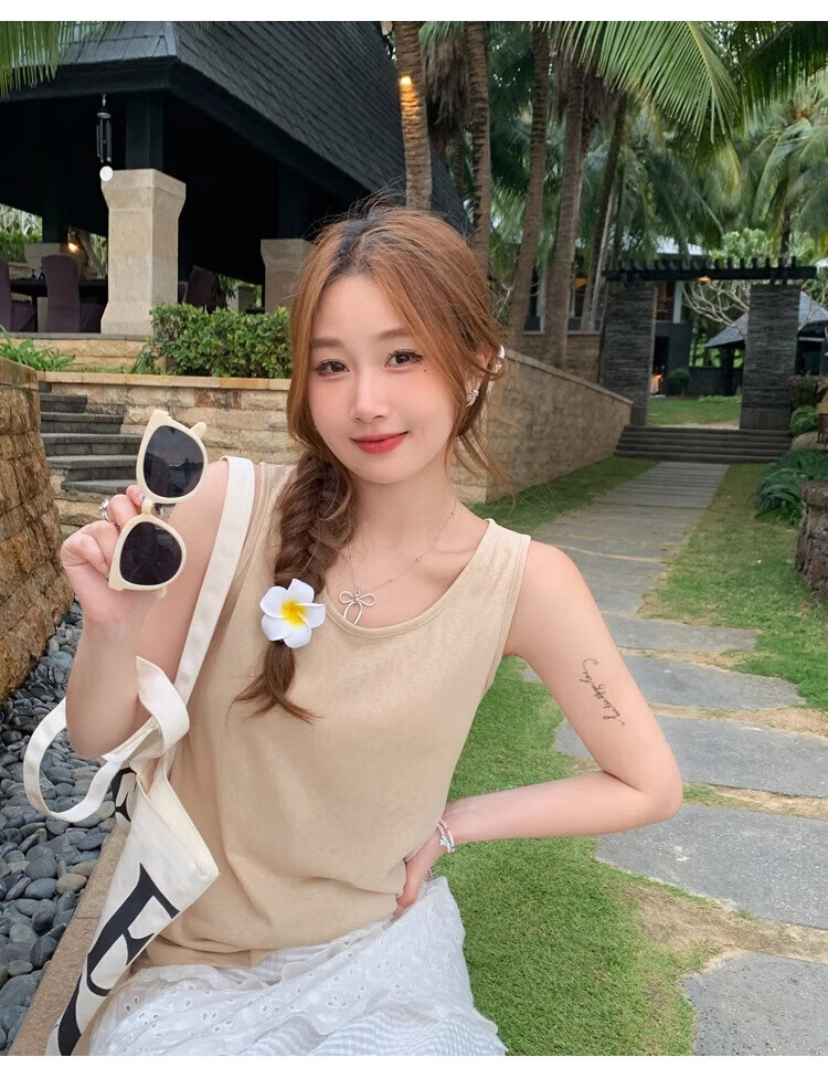 Langsha Women's Spring New Cotton Wide Strap Camisole Loose Sleeveless T-Shirt Top 19