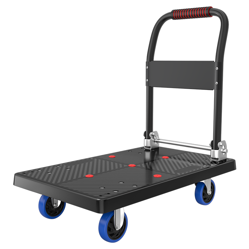 Haojiaju Folding Platform Hand Truck, Double Steel Tube Load Capacity 900 Jin, 90*60cm 5-Inch Wear-Resistant Wheels, Push-Pull Cargo Transport Trolley for Renovation And Factory Use
