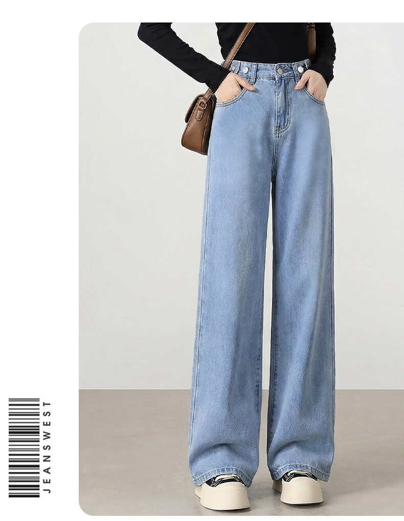 Jeanswest Women's Summer High-Waist Slim Fit Wide-Leg Straight-Leg Jeans Dark Blue M 5