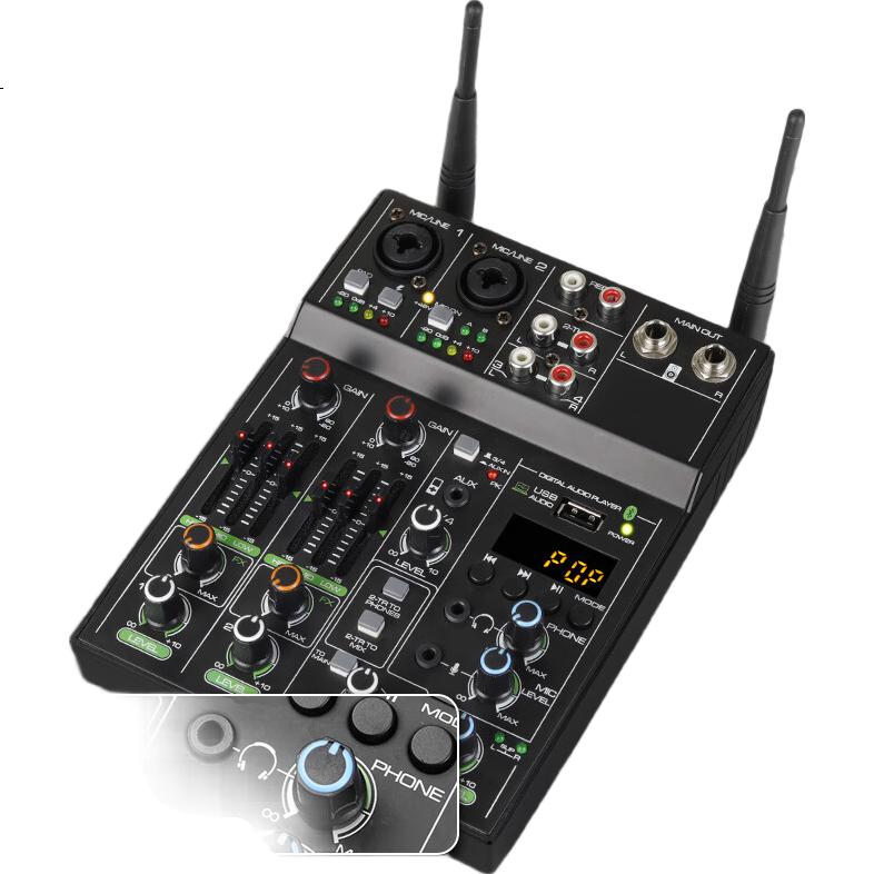 Depusheng UF4-M профессиональный 4-канальный микшер, звуковая карта USB, Bluetooth, беспроводной микрофон для записи на компьютере, караоке, видеоконференций, прямой трансляции