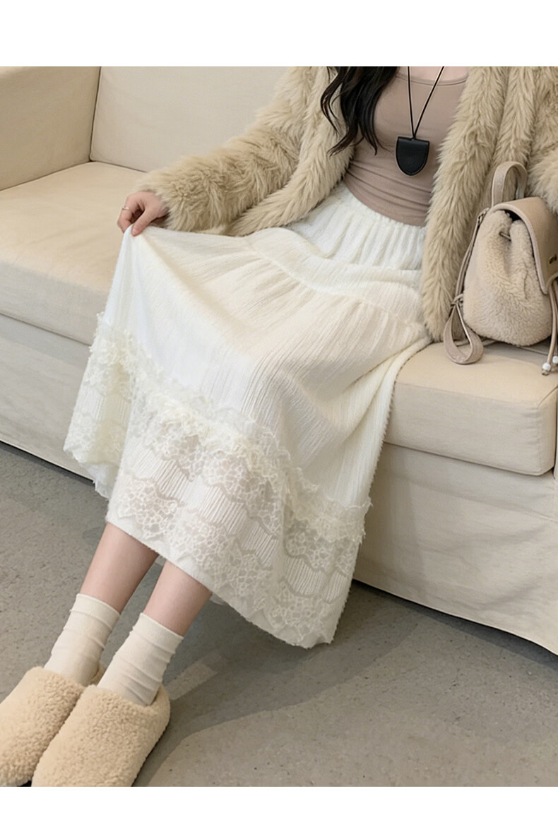 Langsha Plush Accordion Pleated Skirt Sweet Elegant Lace Splice Skirt 2026 Early Spring New Gentle Fairy Cake Skirt 16