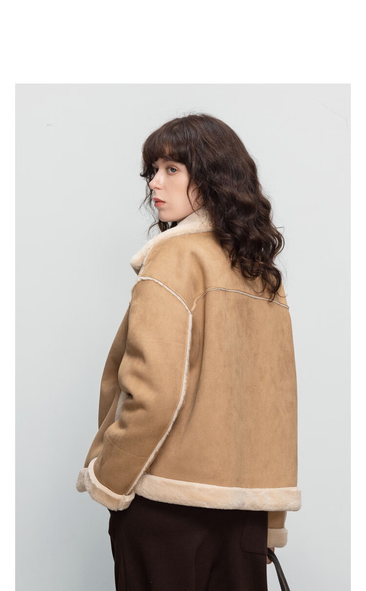 Demana Vintage Yadan Style Winter Modern Suede Velvet Lapel Faux Shearling Spliced Short Warm Women's Jacket 11