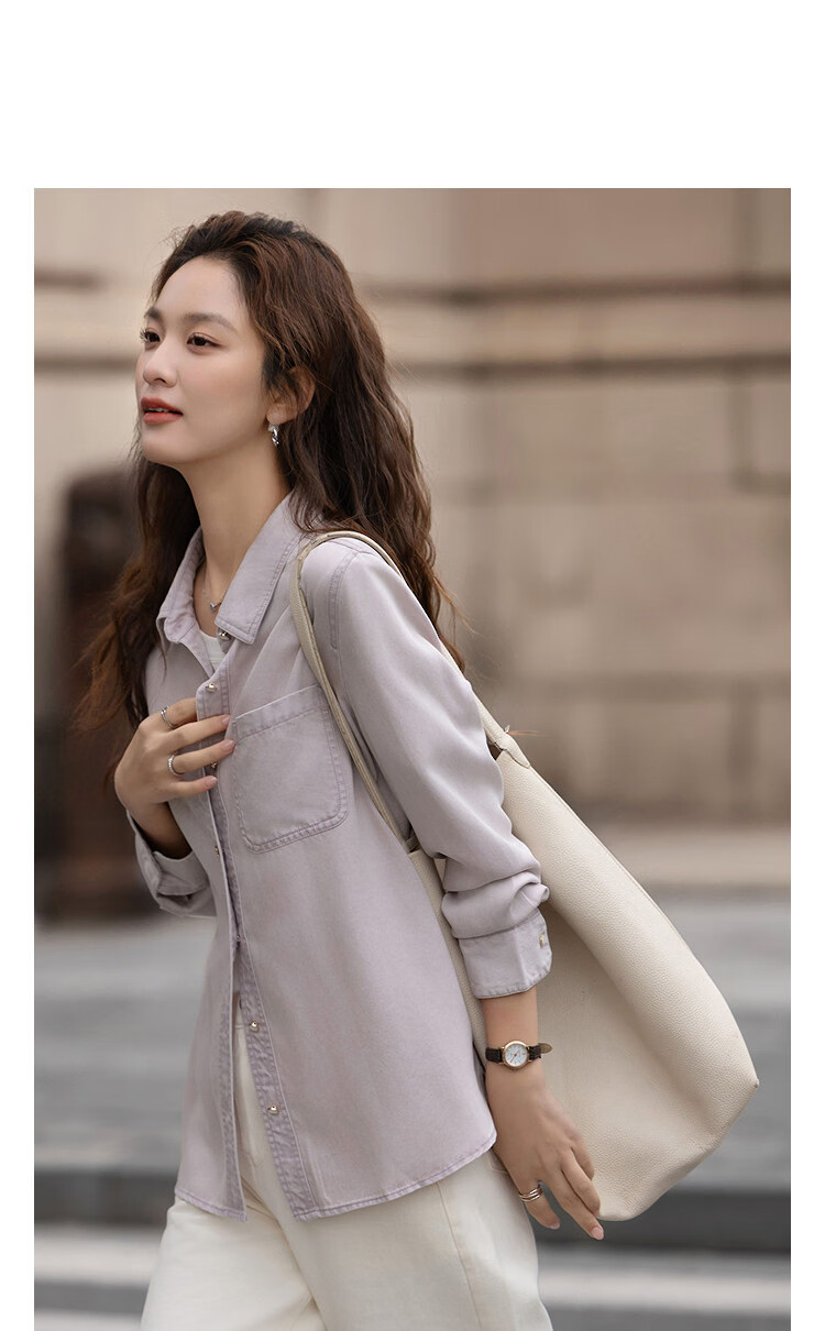 Demana [Breathable 100 Lyocell] Spring Urban Minimalist Style Lapel Patch Pocket Button Loose Women's Shirt 11