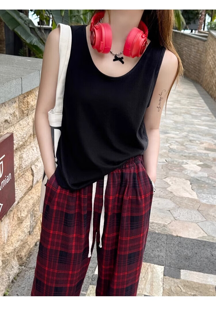 Langsha Women's Spring New Cotton Wide Strap Camisole Loose Sleeveless T-Shirt Top 18
