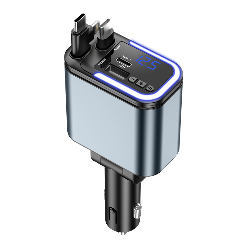 Newmine Super Fast Car Charger Bluetooth Cigarette Lighter Adapter with Retractable Cable Dual USB 2026 New Model Compatible with Apple 8-17 Series + Huawei Xiaomi