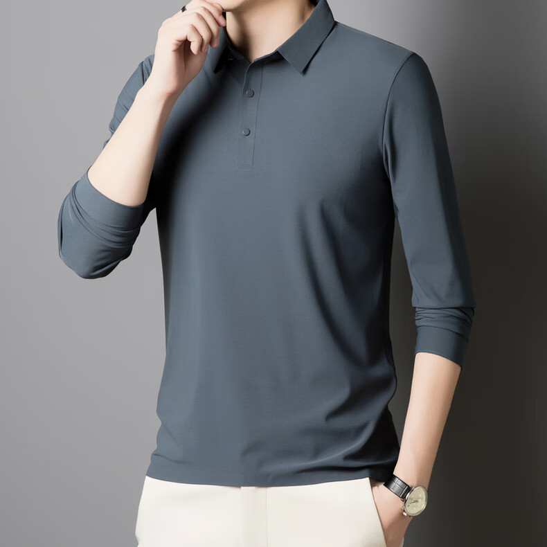 Hodo Men's Long Sleeve T-Shirt Summer Ice Silk Polo Shirt Wrinkle-Resistant Breathable Casual Top White M 9