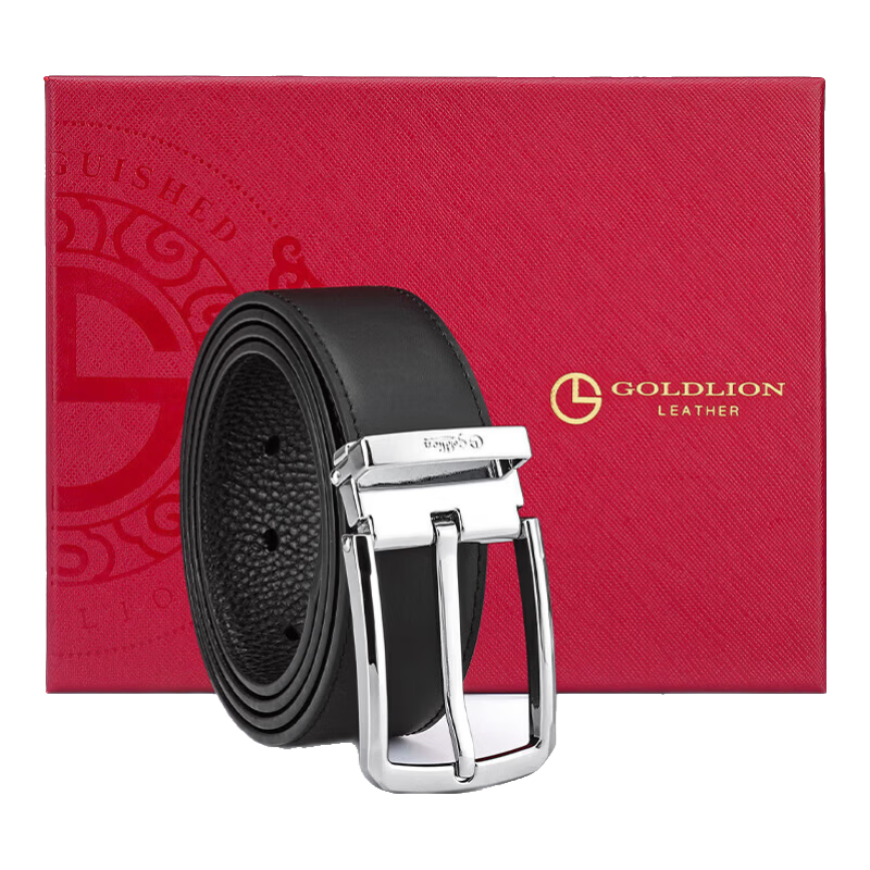 Goldlion Men's Pin Buckle Belt, Business Waistband Gift Box, Fashionable Trouser Belt, Birthday Gift