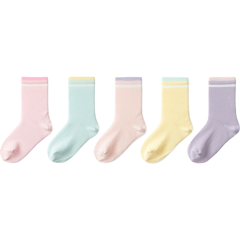 Balabala Kids Socks 2026 Spring Autumn New Boys Girls Cotton Student Mid-Calf Socks 5-Pack