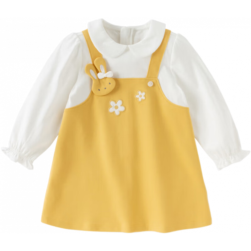 DAVE & BELLA Girls' Spring Long Sleeve A-Line Dress Sweet Yellow Toddler Dress