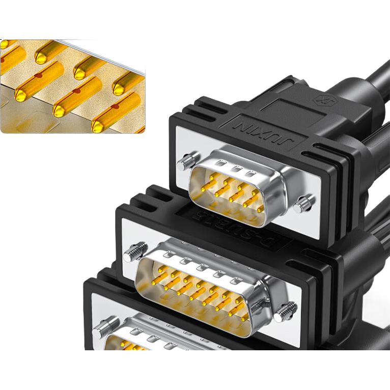 Кабель JUXIN DB9 Solderless Connector, одножильный мужской разъем DB9, последовательный порт 232, 9-контактный терминальный провод, соединительный кабель, 24AWG с двойным экранированием, с трубкой для номеров, 1,5 метра