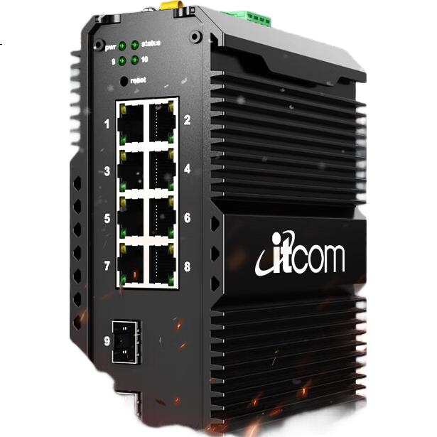 Промышленный управляемый коммутатор Itcom IT168-3800, Gigabit Ethernet, 2 оптических и 8 электрических портов, кольцевая сеть, монтаж на DIN-рейку