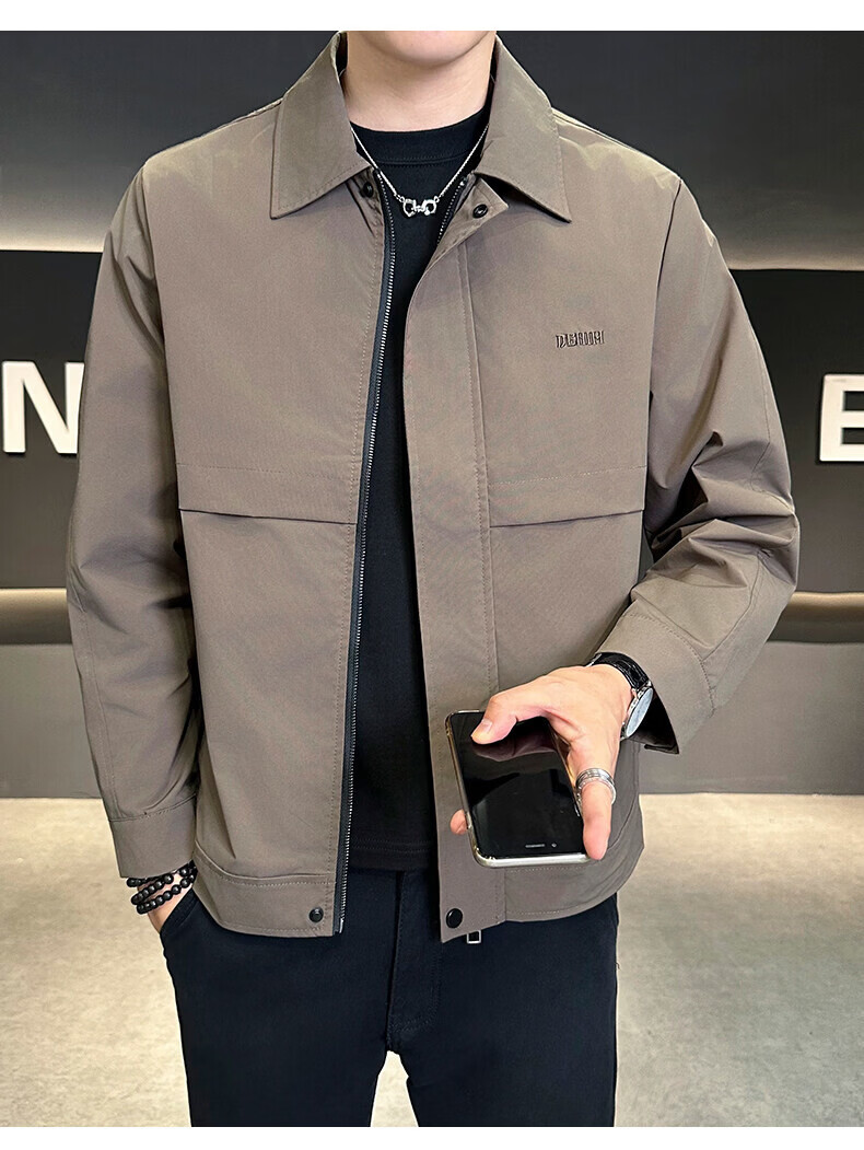 PLAYBOY Men's Spring Autumn Jacket Casual Outdoor Windproof Lapel Coat Black L 12