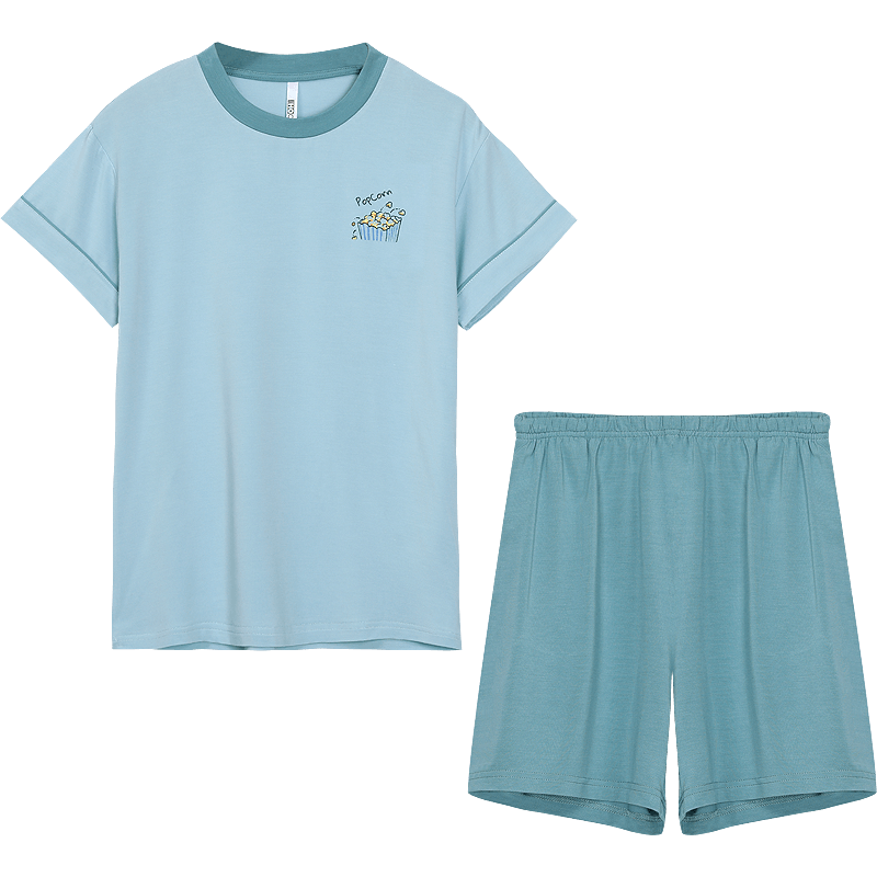 Hodohome Children's Pajamas, Boys' Class A 40 Modal Lightweight Cool-Feeling Home Wear, Boys' Round Neck Set, 303 Blue, Size 165
