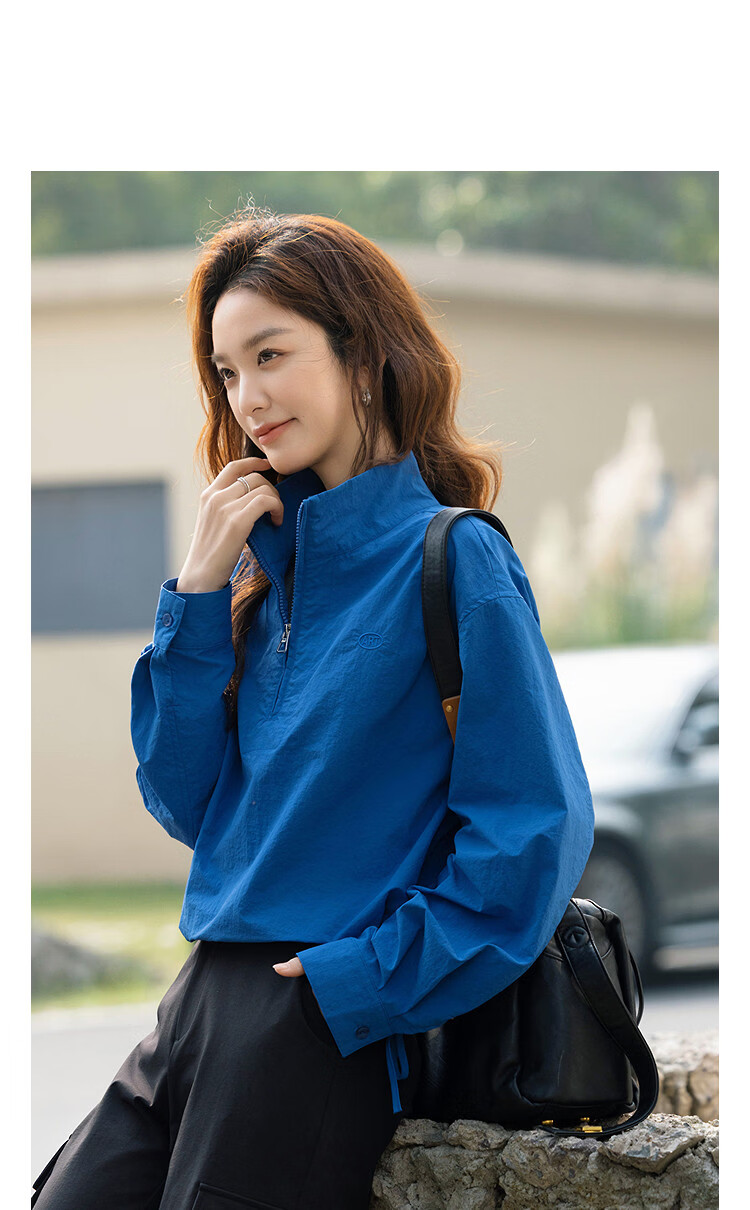 Demana [Black Technology Three-Proof] Spring Lightweight Outdoor Half-Open Collar Top Metal Zipper Loose Fit Petite Women's Sweatshirt 12