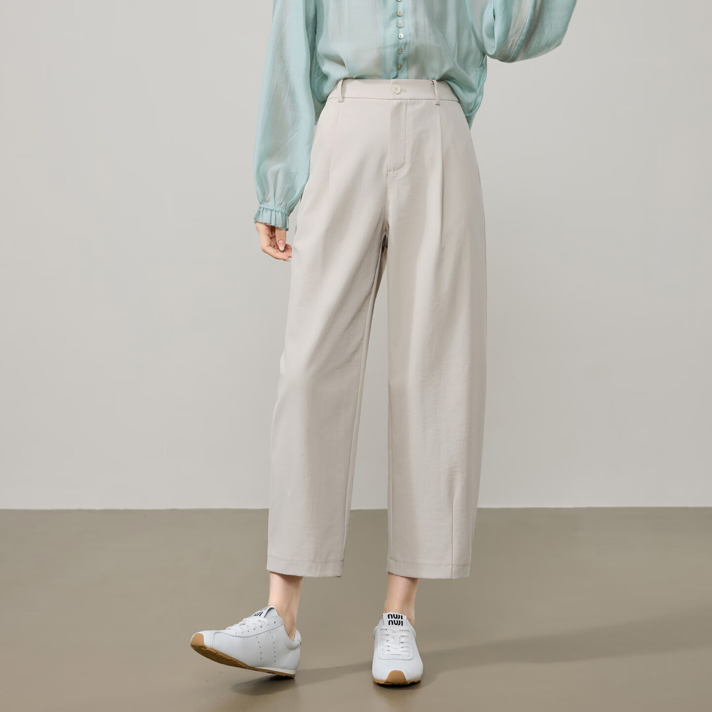 ESE-Y Women's Cropped Sickle Pants 2026 Spring Autumn Slim Fit Petite Harem Casual Pants Beige 29