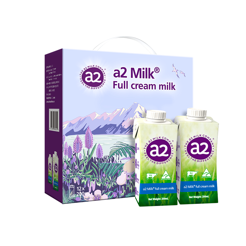 a2牛奶 全脂纯牛奶 澳洲进口 A2型蛋白质 200ml*12盒 送礼礼盒