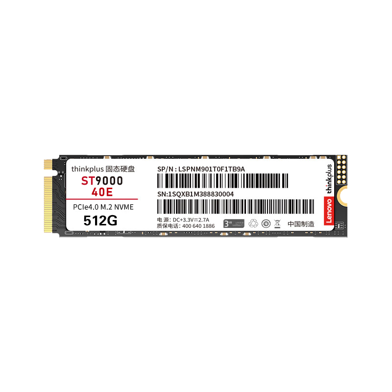 ThinkPlus 512GB SSD Solid State Drive M.2 Interface (NVMe Protocol) PCIe 4.0 ST9000 40E Read Speed Up to 5000MB/s