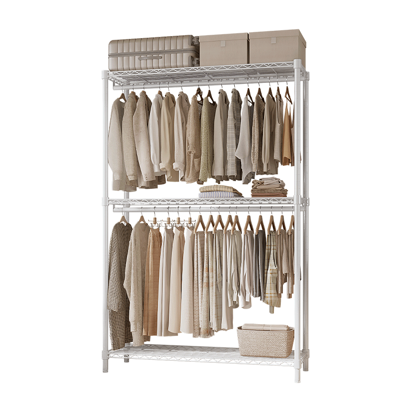 Chuanjing Floor-Standing Clothes Rack, Heightened Bedroom Coat And Hat Stand, Simple Double-Layer Clothes Storage Rack, Indoor Drying Rack, Storage Wardrobe