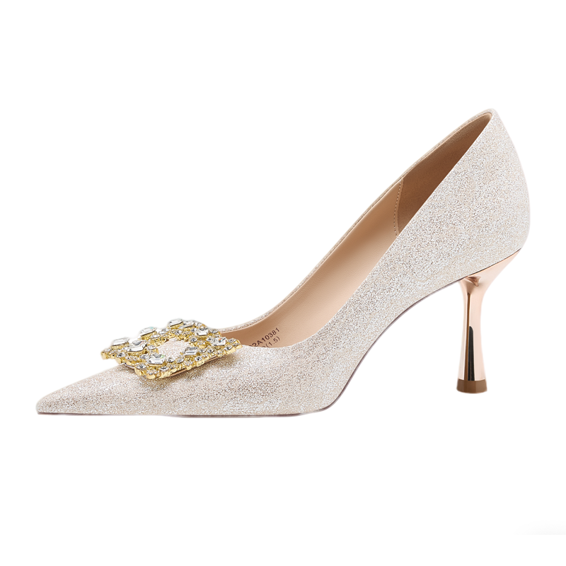 Josiny French Style Exquisite Wedding Shoes for Women 2025 New Bride Wedding Shoes Stiletto Heels Xiuhua Engagement High Heels Champagne Gold Size 39