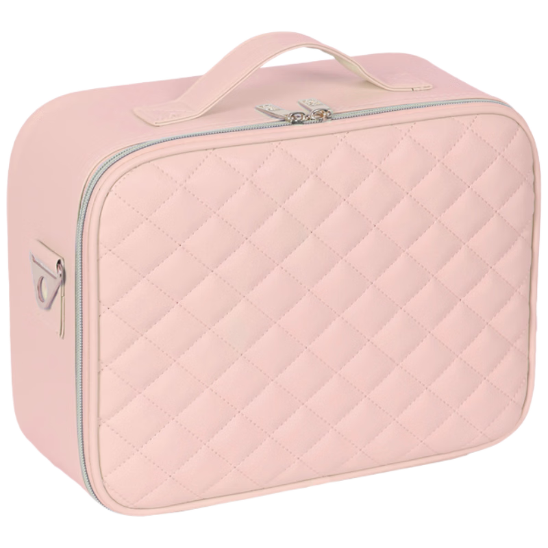 OBOX LED Lighted Makeup Bag Large Capacity [Plaid Style] Pink 12-inch Makeup Bag