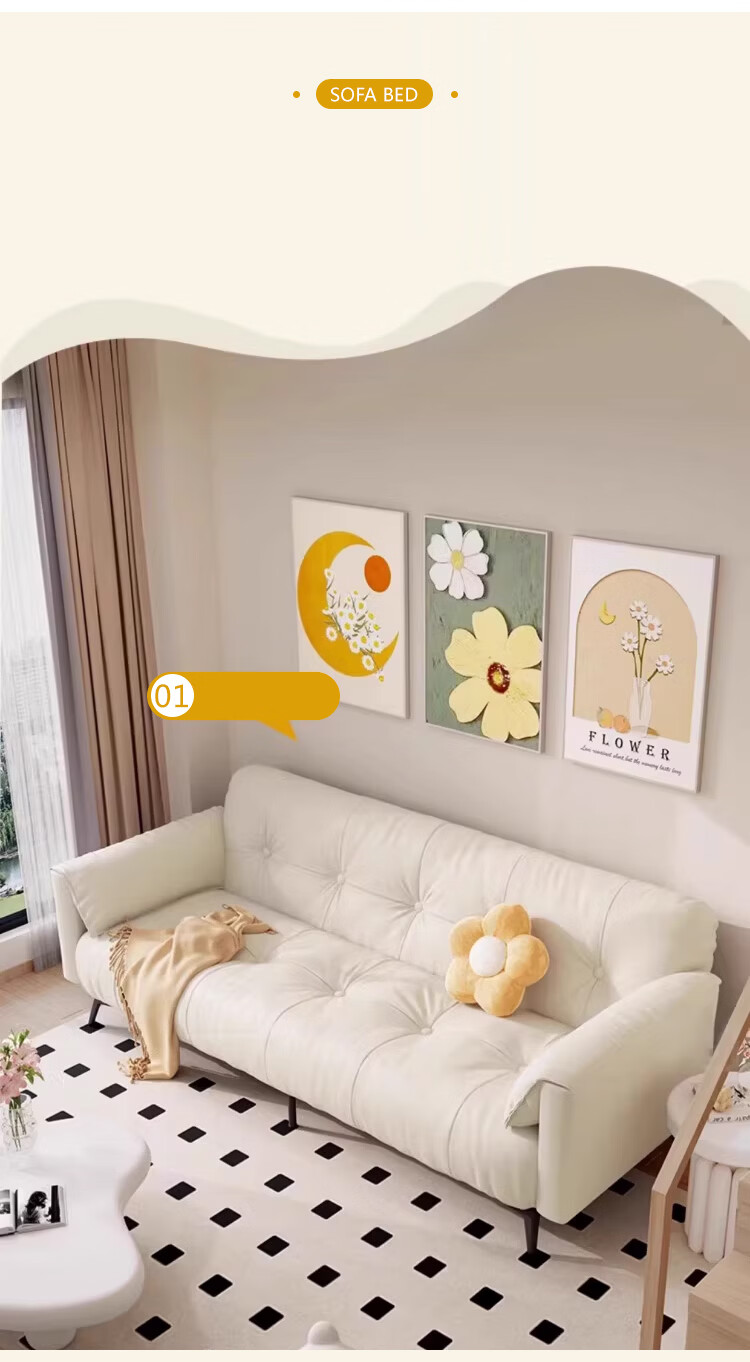 L&S Convertible Sofa Bed Foldable Sofa Cat Scratch-Resistant Cream Cloud Sofa S383 Green 1.8m Armless 3