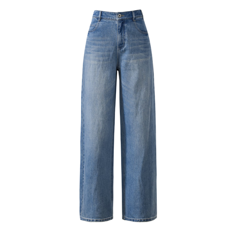ESE-Y Women's Wide Straight Jeans 26 Spring New Colorfast Cotton Stretch Wide-Leg Pants Denim Blue 26