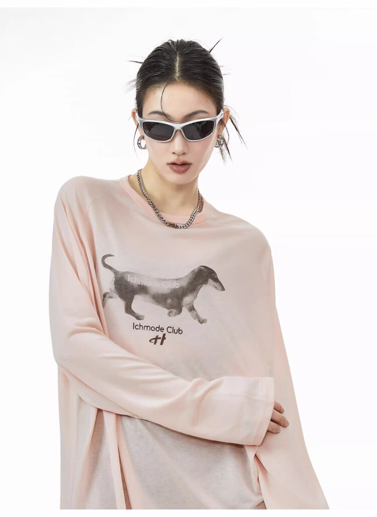 ICH MODE American-Style Physical Sun Protection Long-Sleeve T-Shirt, Thin Cool-Feeling Cover-Up for Women, Spring And Summer New Loose Top, Pink, L 45