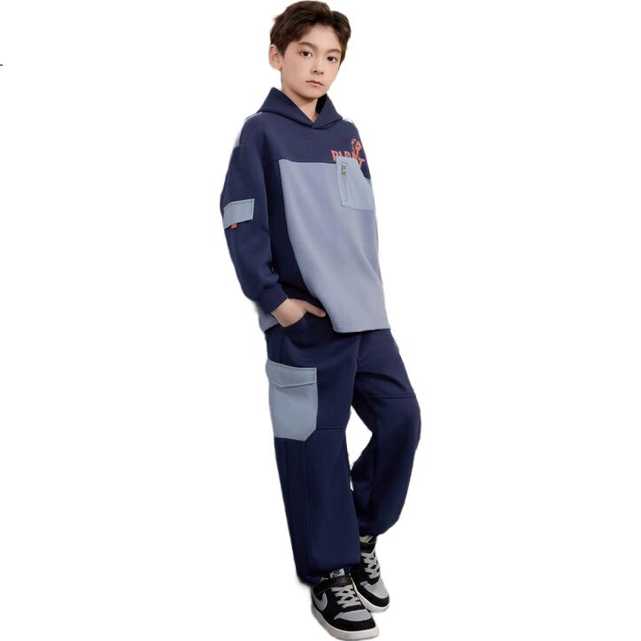 MQD Boys' Autumn New School Style Outfit for Older Children, Sports Casual Trendy Cool Styling Set, Navy Blue, Size 160