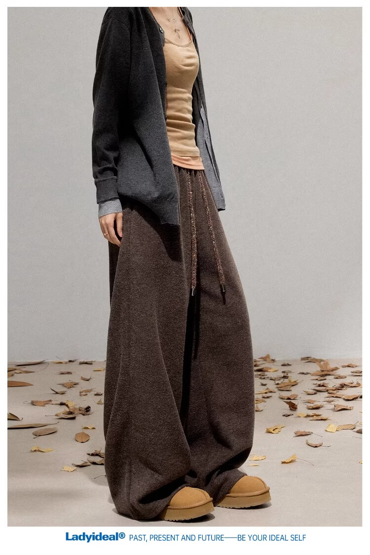 LADY IDEAL Brushed Casual Pants for Women 2025 Spring New Draped Straight Loose Wide-Leg Pants Black M 8