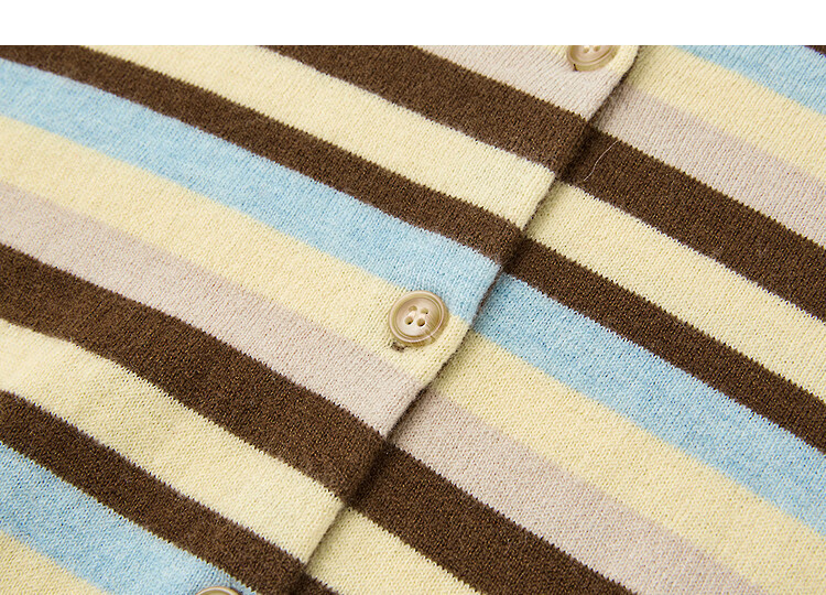 Demana Zhenxiang 100% Wool Autumn Vintage Colorblock Striped Jacquard Cardigan Loose Knit Sweater for Women 13