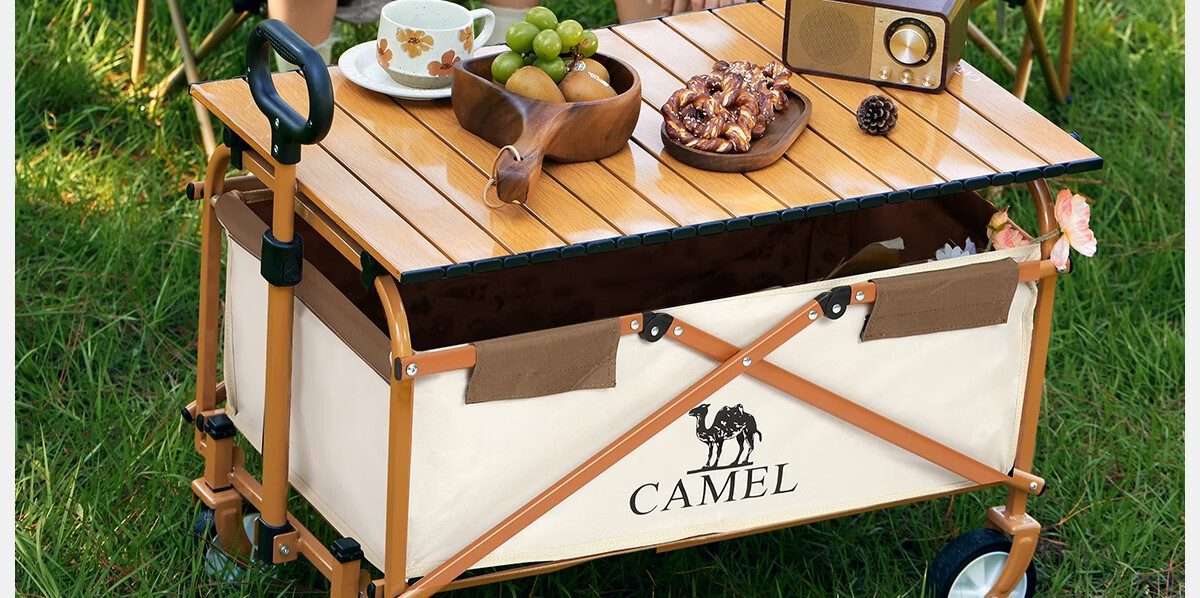 CAMEL Camping Car Accessory Tableboard Foldable Portable Carbon Steel Tableboard Wood Grain Color 2
