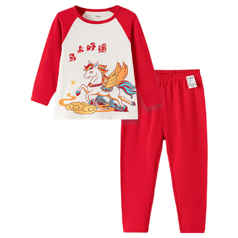 BALABALA Kids Children's Underwear Set Boys Girls 2026 Spring Baby Pajamas Autumn Clothes Red New Year Season Trend