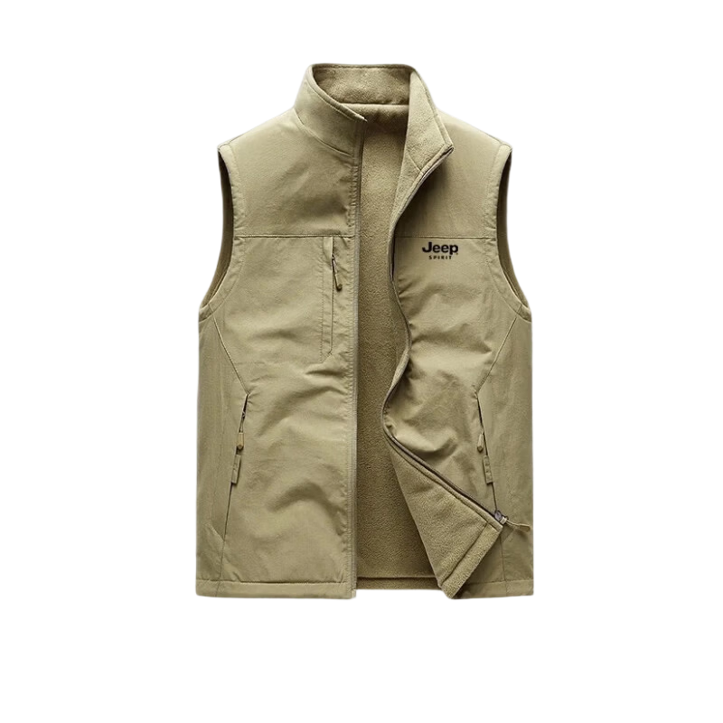 JEEP SPIRIT Men's Autumn Winter Stand Collar Vest Casual Multi-Pocket Sleeveless Jacket Dark Blue 3XL