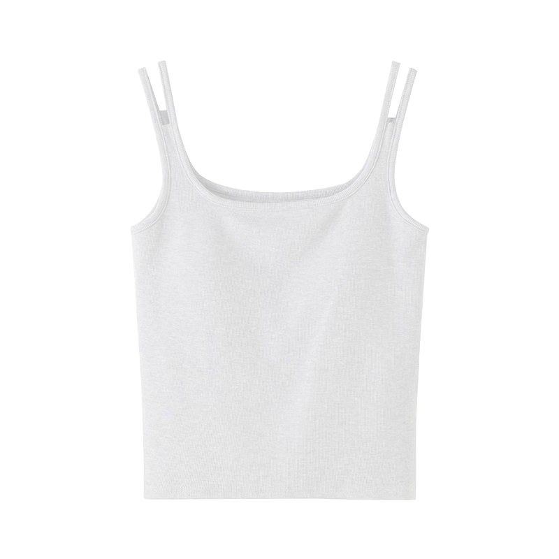 Borui Women's Ribbed U-Back Slim Strap Camisole with Built-in Padded Bra, Pure Desire Mid-Length Tank Top