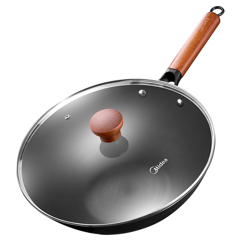 Midea Cast Iron Stir-Fry Pan Non-Coated Non-Stick Rust-Resistant 28cm Flat Bottom Frying Pan Compatible with Induction Cookers