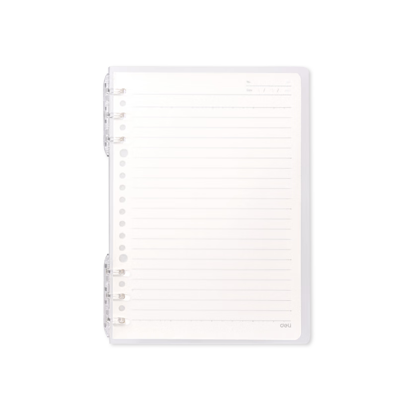 Deli A5 Flexible Refillable 6-Hole Loose-Leaf Notebook Lightweight for High School and College Students Office Single-Hand Page Replacement Cross-Page Writing Exam Study Portable 40 Sheets Transparent