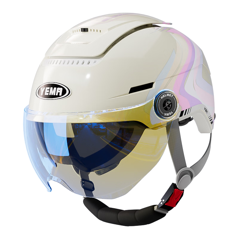YEMA 3C Certified Electric Vehicle Helmet Unisex Summer Sun Protection Large Sunroof Half Helmet Dual Lens Motorcycle Safety Helmet 370S Illusion Space + Aurora Short Lens
