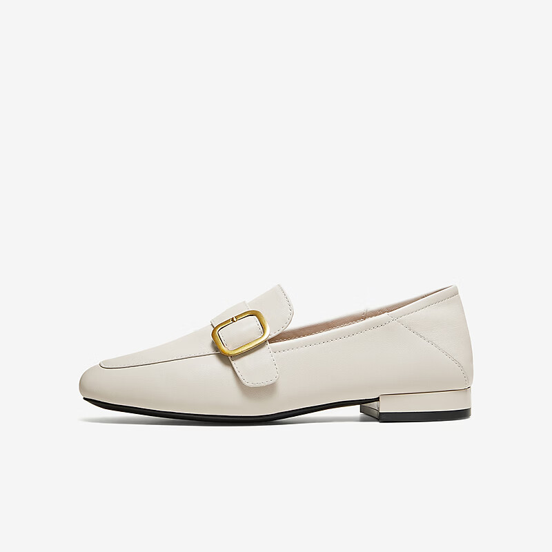 BASTO 26 Spring British Style Soft Lambskin Loafers Women's Leather Shoes W6303AA6 Off-White Size 34