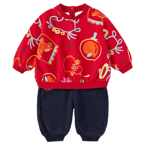 BALABALA Kids Long Sleeve Hoodie Set Boys Girls 2025 New Spring Autumn Two-Piece Fleece Lined Warm Cute Outfit