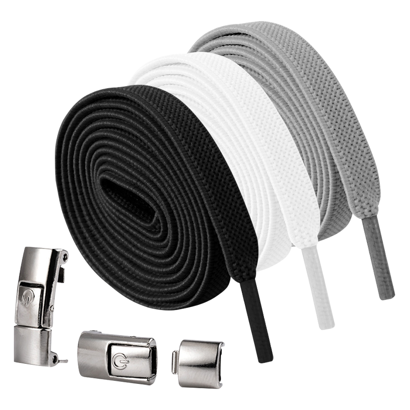 Huabaochi Lazy Shoelaces White Sneakers Slip-On Shoes Metal Buckle Flat Elastic Sports Shoes No-Tie Shoelace Gadget