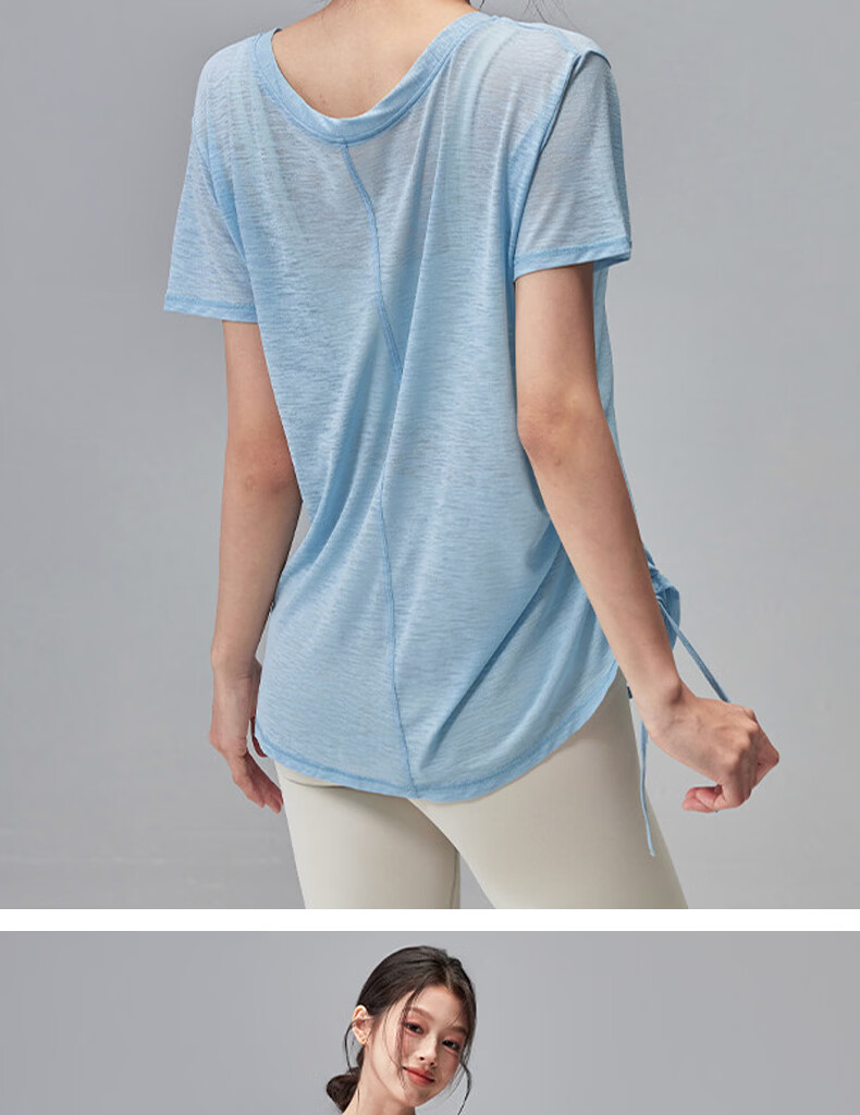 Free Style Women's Summer Sports Pullover Quick-Dry Loose Breathable Drawstring Short Sleeve Pilates Yoga Top for Running and Fitness 16