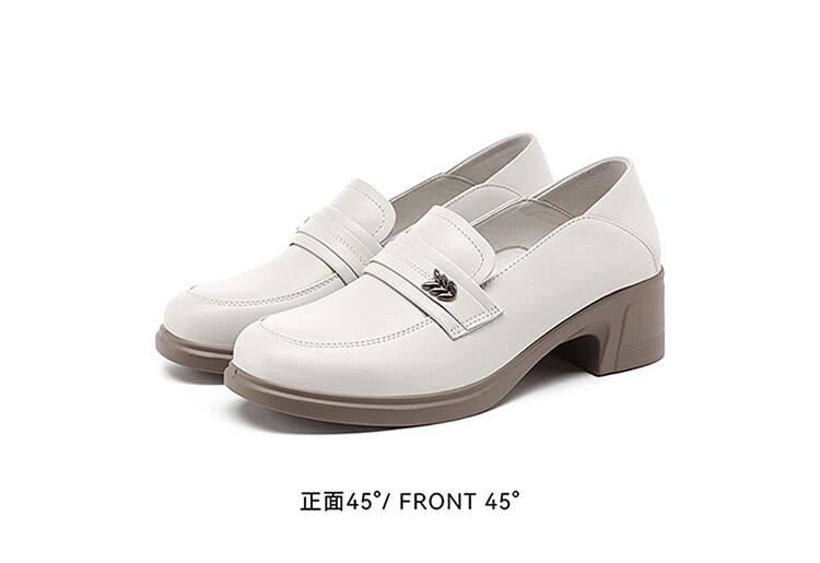 Red Dragonfly Women's Loafers Breathable Chunky Heel Leather Shoes Commuting Workplace Soft Sole Wear-Resistant Flats WTB161062 Off-White Size 37 11