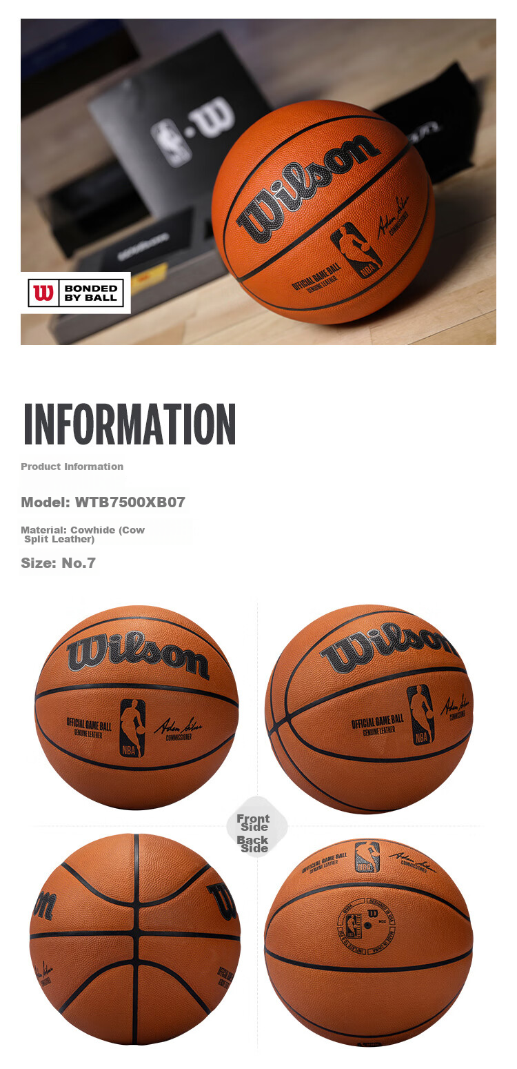 Wilson NBA Leather Basketball, Size 7, Indoor Professional Competition Basketball, WTB7500XB07 8