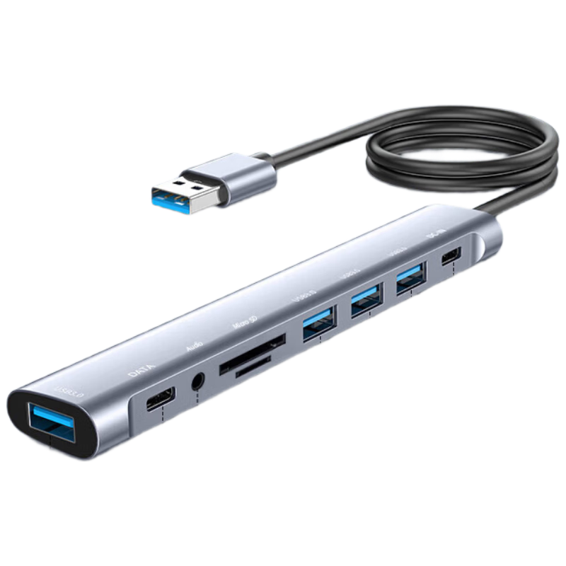 Youlianxing USB Hub Dock 9-Port 60cm USB 3.0 Extension Cable with 3.5mm Headphone Jack and SD Card Reader, 9-in-1 Desktop Computer USB Hub for Mouse, Keyboard, and USB Drives