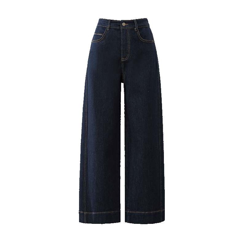 ESE-Y Slim Fit Cropped Wide-Leg Jeans for Women 26 Spring New Wide-Edge Straight Cut Petite Dark Blue 27S