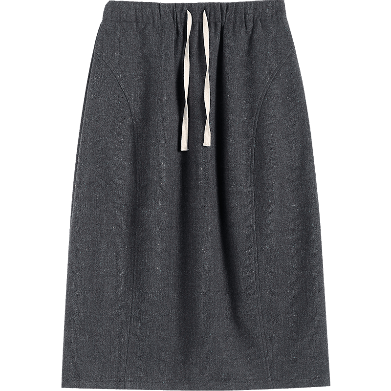 Demana [Salt Style Light] Winter Elastic Waist Color-Block Drawstring Textured Woolen Peplum Loose Fit Concealing Women's Skirt