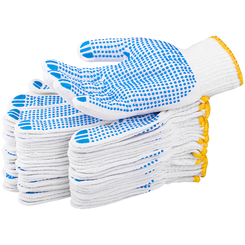 Gongpinxing Labor Protection Gloves, Dotted Work Gloves, Thickened Wear-Resistant Non-Slip Construction Site Work Gloves, Blue Dotted Plastic, 24 Pairs
